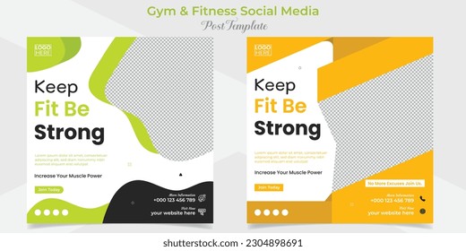 fitness training social media post and square flyer post banner template design package
