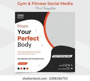 fitness training social media post and square flyer post banner template design