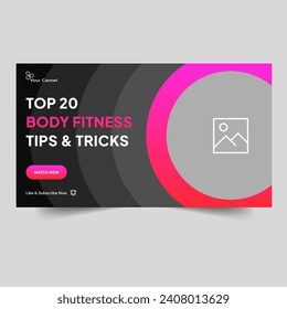 Fitness training tutorial thumbnail banner design, workout video cover banner design, fully editable vector eps 10 file format