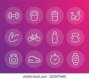 Fitness, training vector icons, linear set