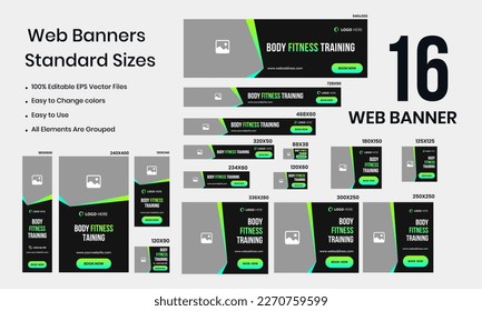 Fitness training web set banner template design, workout banner template vector eps 10 file