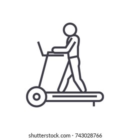 fitness treadmill concept vector thin line icon, symbol, sign, illustration on isolated background