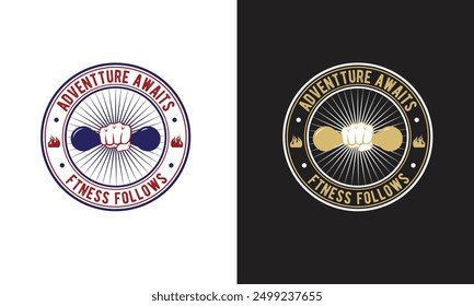 Diseño de camiseta de fitness, Paquete de diseño de camiseta de gimnasio, Diseño de camiseta inspiradora de entrenamiento, Diseño de camiseta de fitness costoso, Adventure awaits fitness follows, Vector para camisa.