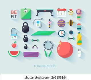 Fitness vector background. Concept flat icons of gym.