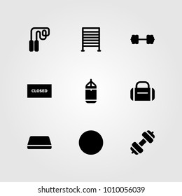 Fitness vector icon set. ball, punching, dumbbell and hammed