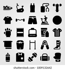 Fitness vector icon set. block, ball, biceps dumbbell and pull up bar