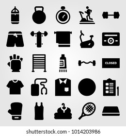 Fitness vector icon set. boxing, checklist, closed and bench press