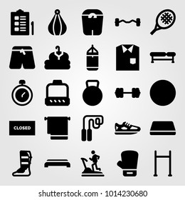 Fitness vector icon set. boxing glove, chronometer, pulley and punching