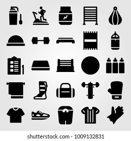 Fitness vector icon set. dumbbell, boxing, gym mat and step