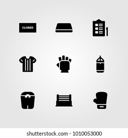 Fitness vector icon set. glove, boxing glove, boxing and closed