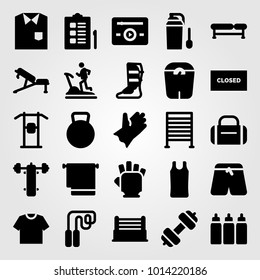 Fitness vector icon set. glove, protein, shirt and sport shirt