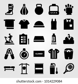 Fitness vector icon set. gloves, checklist, pull up and towel