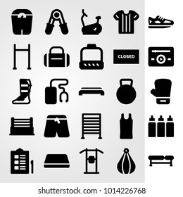 Fitness vector icon set. pants, running, bench and shirt