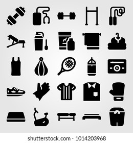 Fitness vector icon set. punching, cloth, pull up and shakes