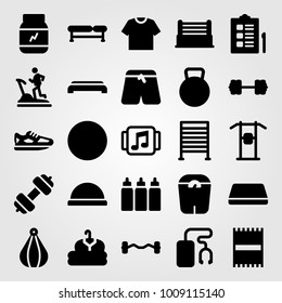 Fitness vector icon set. ring, checklist, cloth and pants