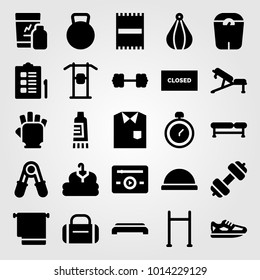 Fitness vector icon set. running, scale, music player and closed