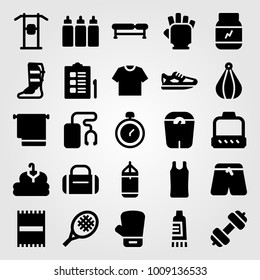 Fitness vector icon set. scale, boxing glove, glove and punching