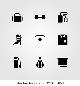 Fitness vector icon set. shirt, protein, towel and punching