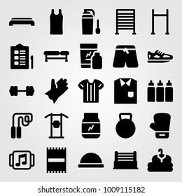 Fitness vector icon set. shoes, dumbbell, gym step and sports pants