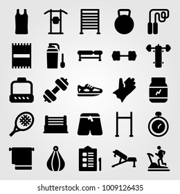Fitness vector icon set. skipping, towel, treadmill and pants