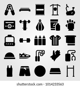 Fitness vector icon set. skipping, bosu ball, stationary bike and step