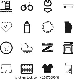 fitness vector icon set such as: male, drink, clothes, rounded, length, beverage, suit, vehicle, date, ui, exercise, calendar, young, t, powder, tourism, supplements, outline, bikini, pill, vacation
