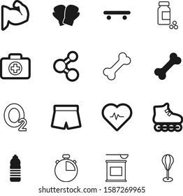 fitness vector icon set such as: pill, atom, business, modern, heart, chronometer, bags, skates, container, wheel, shorts, illness, time, protein, fashion, aid, punching, boxer, chemical, image