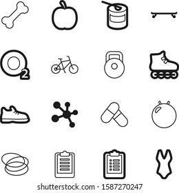 fitness vector icon set such as: dumbbell, set, dna, pills, pet, research, roller, doctor, bicycle, molecules, jar, gas, skateboard, natural, leaf, whey, gumshoes, animal, chemical, web, hoop, fruit