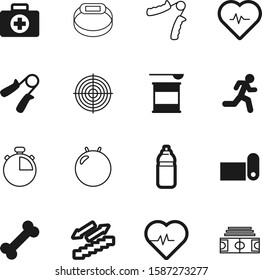 fitness vector icon set such as: race, gainer, bones, aid, target, style, plastic, start, leisure, band, summer, smart, outline, marketing, workout, first, bouncy, green, precision, tool, corporate