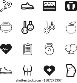 fitness vector icon set such as: muscle, court, cardiac, barbell, steel, document, note, scale, championship, accessory, racket, toasted, strong, breakfast, list, gloves, graphic, play, life, slice