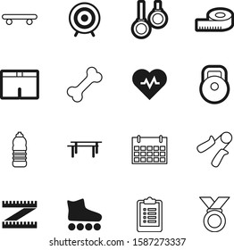 fitness vector icon set such as: vintage, soda, calendar, date, pictogram, muscle, pet, bottle, target, form, message, eat, child, checklist, blank, cardiology, iron, wheel, skateboard, underwear