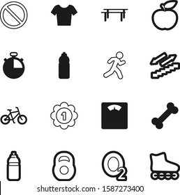 fitness vector icon set such as: heavy, science, dieting, mark, organic, chronometer, career, t-shirt, accurate, competition, time, round, red, steel, life, running, child, meal, gym, emblem