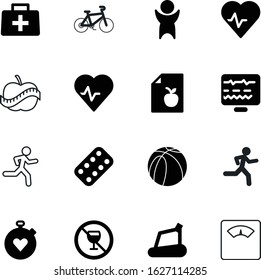 fitness vector icon set such as: modern, creative, cycle, team, ball, tool, aspirin, antibiotic, outdoor, eating, tape, walking, time, list, clinical, vitamin, happy, bathroom, timer, pressure