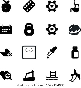 fitness vector icon set such as: look, pipett, delicious, yoga, pipette, dropper, calendar, human, carpet, box, round, management, pictogram, running, style, sweet, pack, rubber, measuring, travel