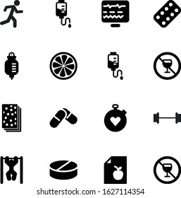 fitness vector icon set such as: illness, pull, green, box, barbell, snack, monitoring, pulse, patient, aspirin, sour, grapefruit, lime, energy, monitor, bakery, bread, dose, yellow, chronometer