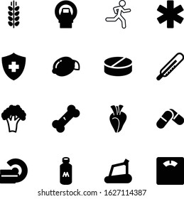 fitness vector icon set such as: treadmill, dose, balance, competition, emblem, barley, heat, single, nutrition, floor, ems, internal, grain, break, physiology, vegetable, biology, bread, rye