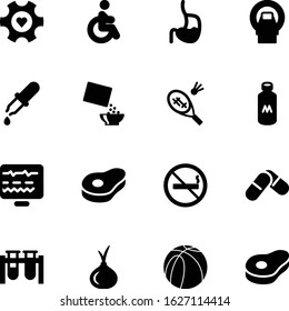 fitness vector icon set such as: dropper, tobacco, love, fast, wheel, group, diet, flakes, filled, treatment, organic, radiology, industrial, smoking, disable, vitamin, screen, pharmaceutical, corn