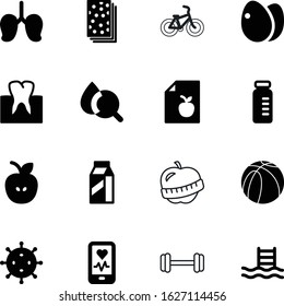 fitness vector icon set such as: vials, monitor, plan, phone, cycle, dose, smartphone, dairy, illness, microbiology, shadow, vehicle, chemical, spring, measure, pharmacy, heart, bike, dent, sweet