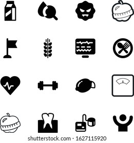fitness vector icon set such as: hematology, barbell, high, rye, forks, lunch, product, lemon, heavy, screen, magnifier, ear, agriculture, electrocardiogram, carton, logo, line, search, foot, banner