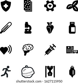 fitness vector icon set such as: run, tape, pill, energy, cardiogram, harmony, button, microscope, competition, physiology, package, app, strength, zoom, snack, neurology, activity, horizontal
