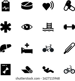 fitness vector icon set such as: bar, chemistry, spine, ems, barbell, person, art, power, carpet, tool, ray, physiology, long, light, instrument, x-ray, man, disease, heavy, skeleton, life, website