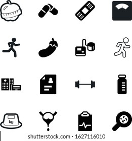 fitness vector icon set such as: lifting, scales, ripe, architecture, germs, legionella, green, tablet, fresh, gauge, hypertension, cargo, water, high, ton, wound, aid, female, adhesive, tonometer