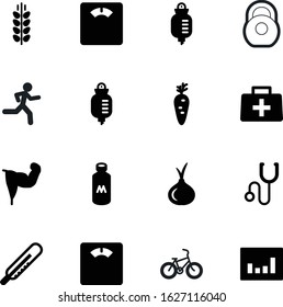 fitness vector icon set such as: transportation, barbell, agriculture, cold, statistics, mountain, stethoscope, vegan, chart, glass, kilo, cycle, medication, heart, bicep, power, bread, silhouette