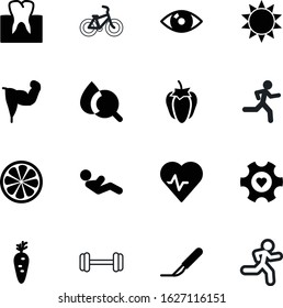 fitness vector icon set such as: weight, machinery, transport, sit, bicycle, cycle, organic, wave, vehicle, bicep, trainer, simple, gears, strong, mouth, dentist, blood, pulse, smile, drawing