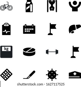 fitness vector icon set such as: paper, cut, blister, metal, dumbbells, production, clipboard, cross, office, drink, time, illness, nurse, package, barbell, micro, hand, profile, to-do, drug, scalpel