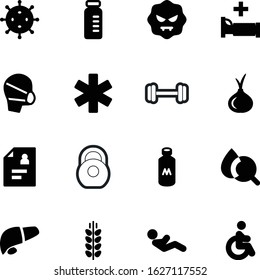 fitness vector icon set such as: measure, kilo, handicapped, gym, mask, data, wheelchair, abdominal, ear, agriculture, bottle, stroke, anatomy, mass, emblem, simple, report, power, room, spice