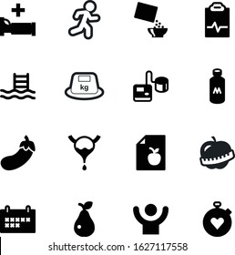 fitness vector icon set such as: delivery, up, lunch, medication, athlete, stroke, bowl, spoon, patient, round, bell, weight, pill, kg, barbell, inches, grey, stopwatch, taste, male, schedule
