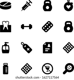 fitness vector icon set such as: free, heartbeat, promotion, cap, virus, tag, cross, vials, alcohol, application, magnification, coupon, app, cell, patient, chronometer, bacterium, time, food