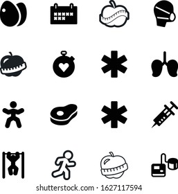 fitness vector icon set such as: creative, circle, track, doctor, tonometer, energy, wellness, palpitation, stick, mask, gym, natural, bird, business, physical, beef, outline, eggs, human, person