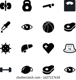 fitness vector icon set such as: diet, virus, pictogram, kg, bell, donation, laboratory, ball, kidneys, emergency, flu, natural, donate, logistic, logo, foot, heart, liver, internal, hospital, kilo